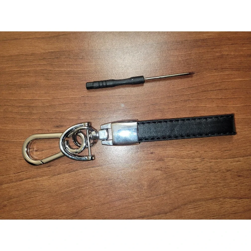 Lincoln Logo Black Leather Strap Keychain Key Fob w/ Metal Clip Key Ring